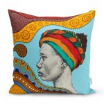 - Rh-K10254-Gorsel1 - Realhomes Etnik Türbanlı Afrika Kadın Tasarımlı Dijital Baskılı Dekoratif Yastık Kırlent Kılıfı Realhomes