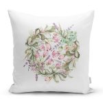 Suluboya Çizimli Çiçek Tasarımlı Dijital Baskılı Modern Yastık Kırlent Kılıfı Realhomes