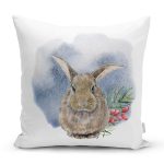 - Rh-K10340-Gorsel1 - Realhomes Tavşan Çizimli Özel Tasarım Dijital Baskılı Dekoratif Yastık Kırlent Kılıfı Realhomes