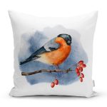 - Rh-K10341-Gorsel1 - Realhomes Suluboya Çizimli Şakrak Kuşu Özel Tasarım Dijital Baskılı Modern Yastık Kırlent Kılıfı Realhomes