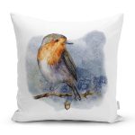 - Rh-K10342-Gorsel1 - Realhomes  Suluboya Çizimli Kuş Tasarımlı Dijital Baskılı Dekoratif Yastık Kırlent Kılıfı Realhomes