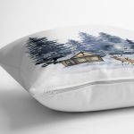 Kış Temalı Suluboya Özel Tasarım Dijital Baskılı Dekoratif Yastık Kırlent Kılıfı Realhomes