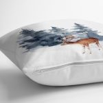 Suluboya Çizimli Geyik Tasarımlı Dijital Baskılı Modern Yastık Kırlent Kılıfı Realhomes
