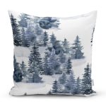 Suluboya Çizimli Kış Temalı Çam Ağaçları Dijital Baskılı Dekoratif Yastık Kırlent Kılıfı Realhomes