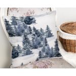 Suluboya Çizimli Kış Temalı Çam Ağaçları Dijital Baskılı Dekoratif Yastık Kırlent Kılıfı Realhomes