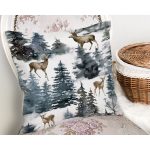 - Rh-K10347-Gorsel2 - Realhomes Suluboya Çam Ağacı & Geyik Tasarımlı Dijital Baskılı Modern Yastık Kırlent Kılıfı Realhomes