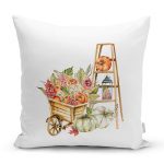 El Arabası Meyve & Sebze Çizimli  Dijital Baskılı Dekoratif Yastık Kırlent Kılıfı Realhomes