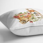 El Arabası Meyve & Sebze Çizimli  Dijital Baskılı Dekoratif Yastık Kırlent Kılıfı Realhomes