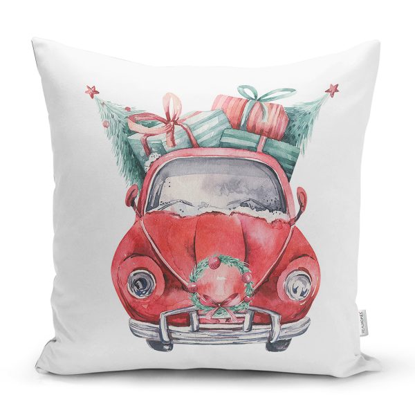 Suluboya Çizimli Kış Temalı Çam Ağaçları Dijital Baskılı Dekoratif Yastık Kırlent Kılıfı Realhomes