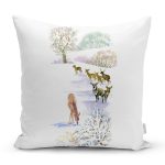 - Rh-K10368-Gorsel1 - Realhomes Kış Temalı Geyik Çizimli Dijital Baskılı Dekoratif Yastık Kırlent Kılıfı Realhomes