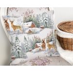 Kış Temalı Bağ Evi & Geyik Tasarımlı Dijital Baskılı Modern Yastık Kırlent Kılıfı Realhomes