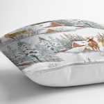 Kış Temalı Bağ Evi & Geyik Tasarımlı Dijital Baskılı Modern Yastık Kırlent Kılıfı Realhomes