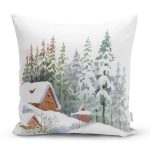- Rh-K10370-Gorsel1 - Realhomes Bağ Evi Tasarımlı Kış Temalı Dijital Baskılı Dekoratif Yastık Kırlent Kılıfı Realhomes