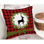 - Rh-K10375-Gorsel2 - Realhomes  Ekose Zemin Çelenkli Geyik Motifli Dijital Baskılı Modern Yastık Kırlent Kılıfı Realhomes