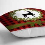 - Rh-K10375-Gorsel3 - Realhomes  Ekose Zemin Çelenkli Geyik Motifli Dijital Baskılı Modern Yastık Kırlent Kılıfı Realhomes