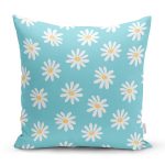 Mavi Zemin Papatya Çizimli Dijital Baskılı Modern Yastık Kırlent Kılıfı Realhomes