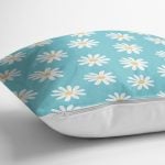 Mavi Zemin Papatya Çizimli Dijital Baskılı Modern Yastık Kırlent Kılıfı Realhomes