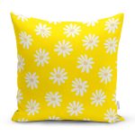 Sarı Zemin Papatya Desenli Dijital Baskılı Dekoratif Yastık Kırlent Kılıfı Realhomes