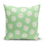 - Rh-K10379-Gorsel1 - Realhomes  Yeşil Zemin Papatya Özel Tasarımlı Dijital Baskılı Modern Yastık Kırlent Kılıfı Realhomes