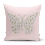 - Rh-K10380-Gorsel1 - Realhomes Pembe Zemin Papatyadan Kelebek Tasarımlı Dijital Baskılı Dekoratif Yastık Kırlent Kılıfı Realhomes