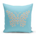 Mavi Zemin Papatyadan Kelebek Tasarımlı Dijital Baskılı Modern Yastık Kırlent Kılıfı Realhomes