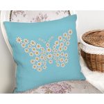 Mavi Zemin Papatyadan Kelebek Tasarımlı Dijital Baskılı Modern Yastık Kırlent Kılıfı Realhomes
