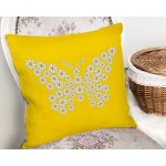 Sarı Zemin Papatyadan Kelebek Tasarımlı Dijital Baskılı Dekoratif Yastık Kırlent Kılıfı Realhomes