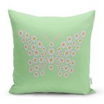 Yeşil Zemin Papatyadan Kelebek Tasarımlı Dijital Baskılı Modern Yastık Kırlent Kılıfı Realhomes