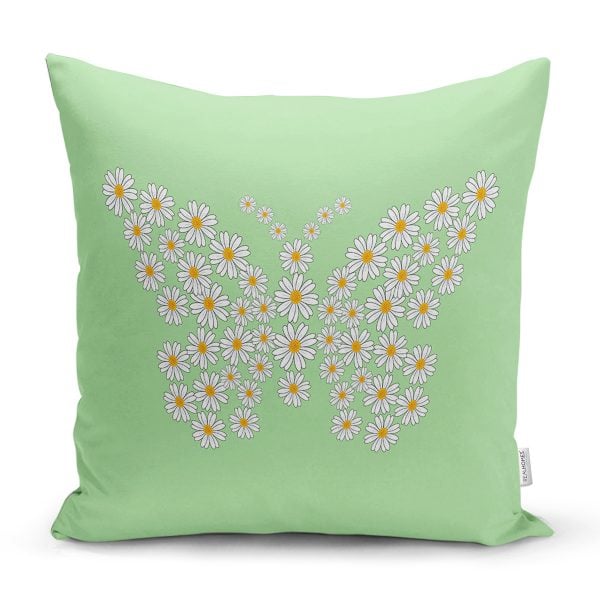 Pembe Zemin Papatya Tasarımlı Dijital Baskılı Dekoratif Yastık Kırlent Kılıfı Realhomes