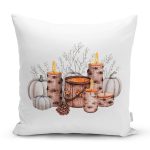 Özel Tasarım Kabak & Mum Temalı Dijital Baskılı Dekoratif Yastık Kırlent Kılıfı Realhomes