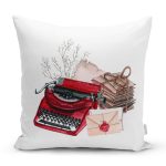 - Rh-K10398-Gorsel1 - Realhomes  Antika Daktilo Motifli Dijital Baskılı Dekoratif Yastık Kırlent Kılıfı Realhomes