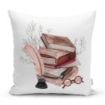 Retro Defter & Tüylü Kalem Tasarımlı Dijital Baskılı Modern Yastık Kırlent Kılıfı Realhomes