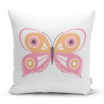 Pembe Kelebek Tasarımlı Dijital Baskılı Dekoratif Yastık Kırlent Kılıfı Realhomes