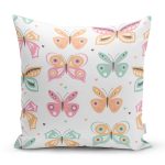Renkli Kelebek Tasarımlı Dijital Baskılı Modern Yastık Kırlent Kılıfı Realhomes