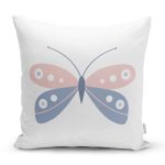 Mavi Pembe Kelebek Desenli Dijital Baskılı Modern Yastık Kırlent Kılıfı Realhomes