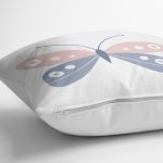 Mavi Pembe Kelebek Desenli Dijital Baskılı Modern Yastık Kırlent Kılıfı Realhomes