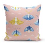 Pembe Zemin Renkli Kelebekler Özel Tasarım Dijital Baskılı Modern Yastık Kırlent Kılıfı Realhomes