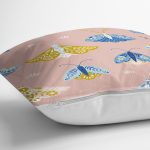 Pembe Zemin Renkli Kelebekler Özel Tasarım Dijital Baskılı Modern Yastık Kırlent Kılıfı Realhomes