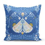 - Rh-K10411-Gorsel1 - Realhomes Mavi Zemin Kelebek & Çiçekli Özel Tasarım Dijital Baskılı Modern Yastık Kırlent Kılıfı Realhomes