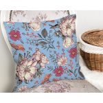 Mavi Zemin Papatya & Gül Tasarımlı Dijital Baskılı Modern Yastık Kırlent Kılıfı Realhomes