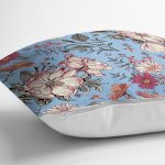 Mavi Zemin Papatya & Gül Tasarımlı Dijital Baskılı Modern Yastık Kırlent Kılıfı Realhomes