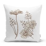 Karakalem Çiçek Desenli Dijital Baskılı Dekoratif Yastık Kırlent Kılıfı Realhomes