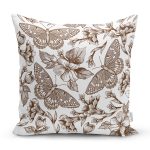 Karakalem Çiçek & Kelebek Desenli Dijital Baskılı Dekoratif Yastık Kırlent Kılıfı Realhomes