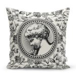 Karakalem Çiçek & Portre Desenli Dijital Baskılı Dekoratif Yastık Kırlent Kılıfı Realhomes