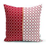 Bordo & Beyaz Ogea Desenli  Dijital Baskılı Modern Yastık Kırlent Kılıfı Realhomes