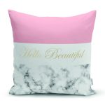 Hello Beautiful Pembe & Mermer  Dijital Baskılı Dekoratif Yastık Kırlent Kılıfı Realhomes