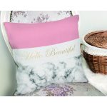 Hello Beautiful Pembe & Mermer  Dijital Baskılı Dekoratif Yastık Kırlent Kılıfı Realhomes