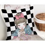 Dama Zeminli Kahve İçen Kız Motifli  Dijital Baskılı Dekoratif Yastık Kırlent Kılıfı Realhomes