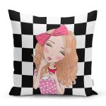 Dama Zeminli Pancakeli Kız Desenli  Dijital Baskılı Modern Yastık Kırlent Kılıfı Realhomes