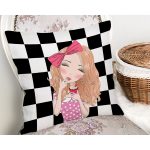 Dama Zeminli Pancakeli Kız Desenli  Dijital Baskılı Modern Yastık Kırlent Kılıfı Realhomes